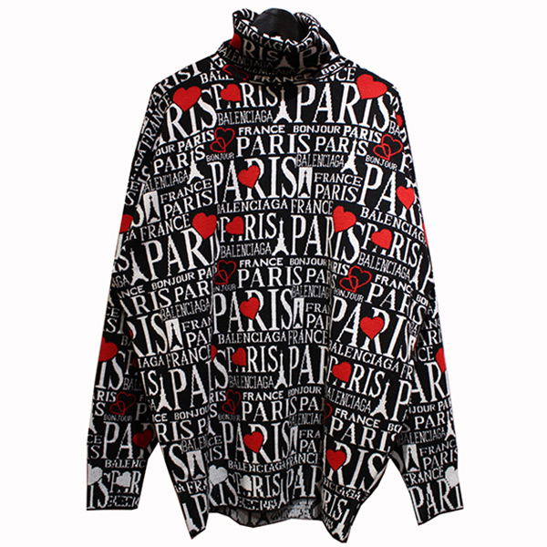 BALENCIAGA バレンシアガ 19AW ハートロゴタートルネック PARIS 【爆買い!】 BALENCIAGA ロゴタートル赤 Tシャツ/カットソー(七分/長袖)