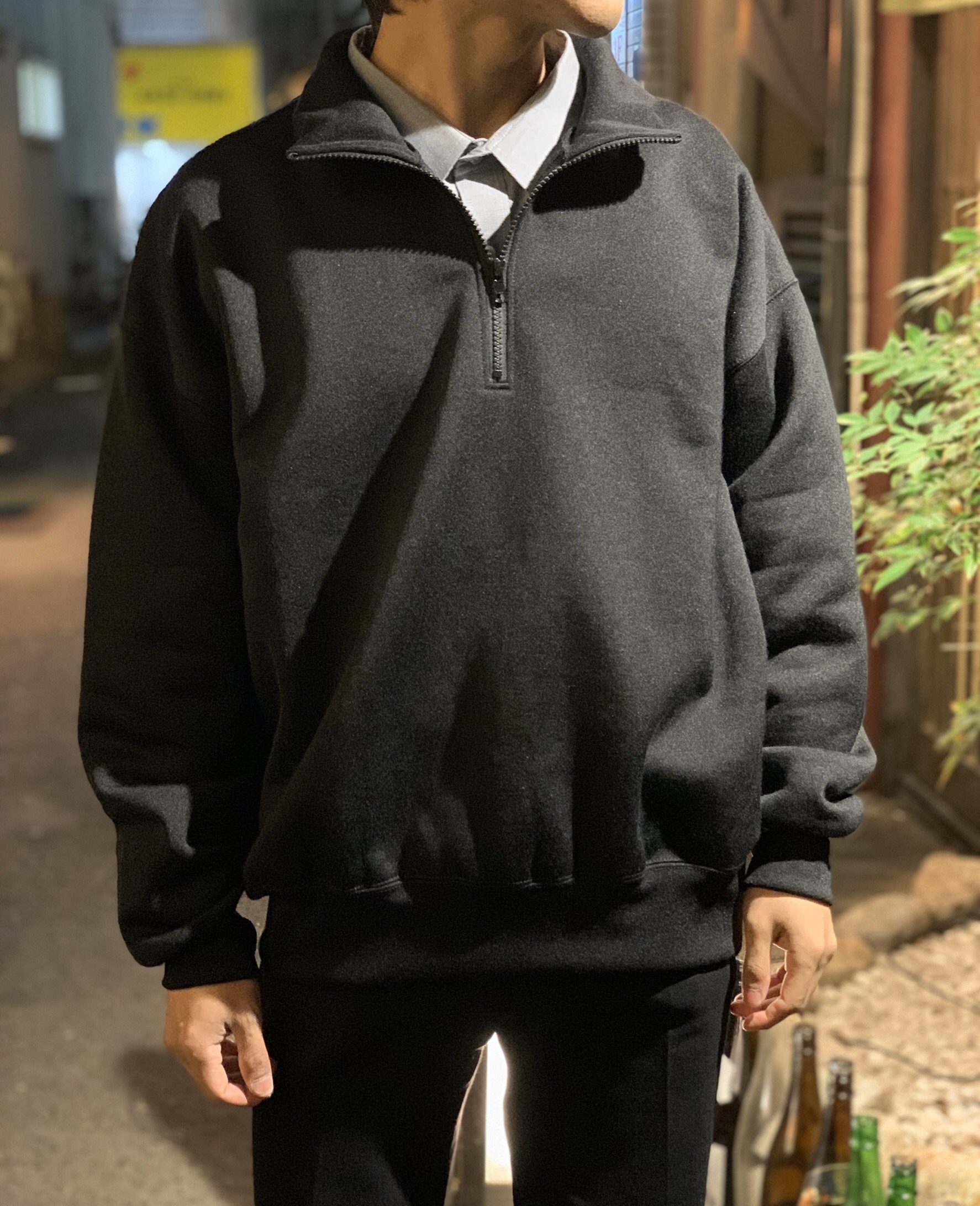 AURALEE BAGGY POLYESTER ZIP SWEAT HALF