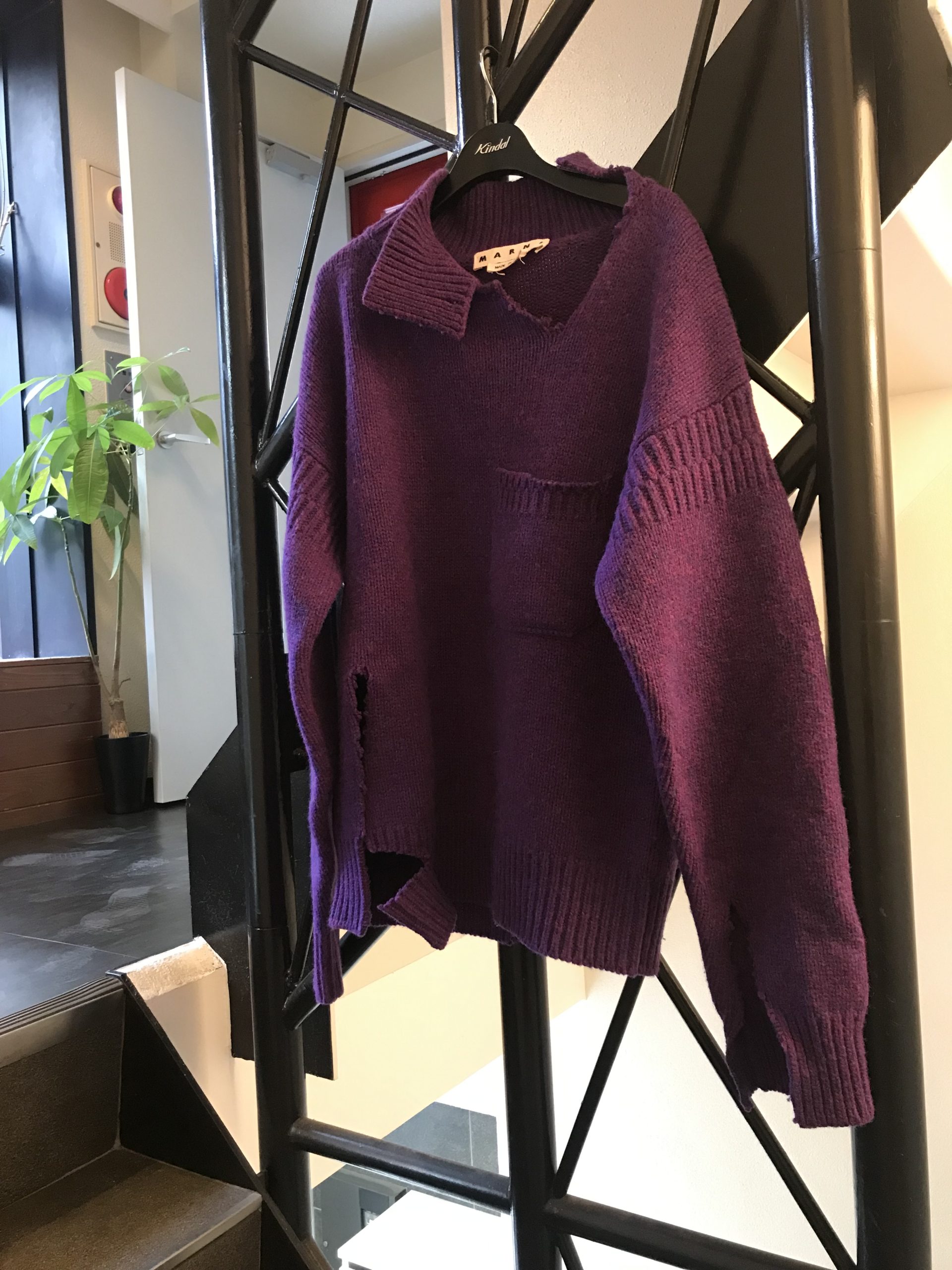 MARNI/ マルニ】胸ポケットダメージ加工ハイネックニットセーター 