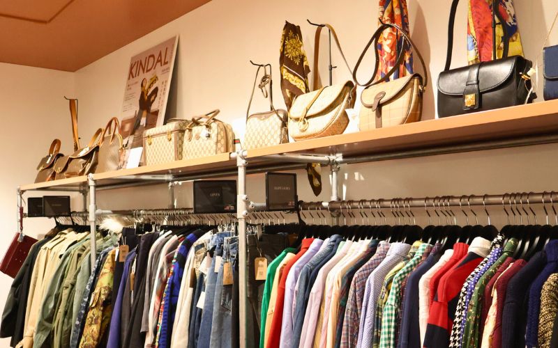 Clothing and bag display at Kindal Nagoya PARCO