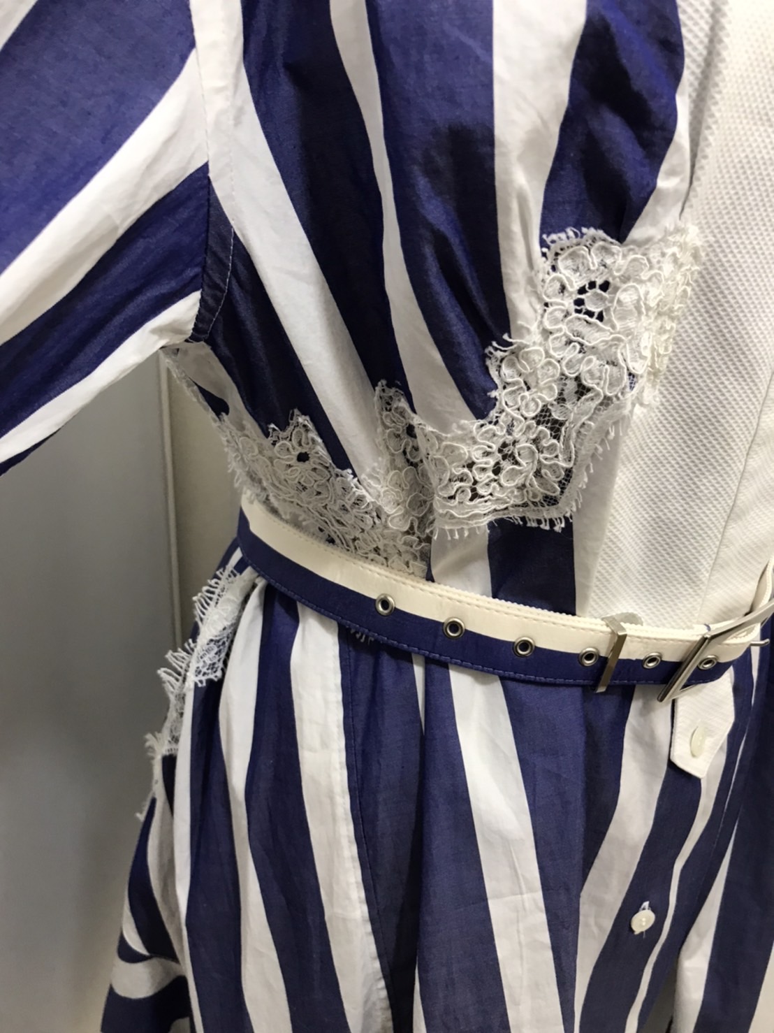 sacai/サカイ】レース切り替えベルト付きストライプワンピース【買取  