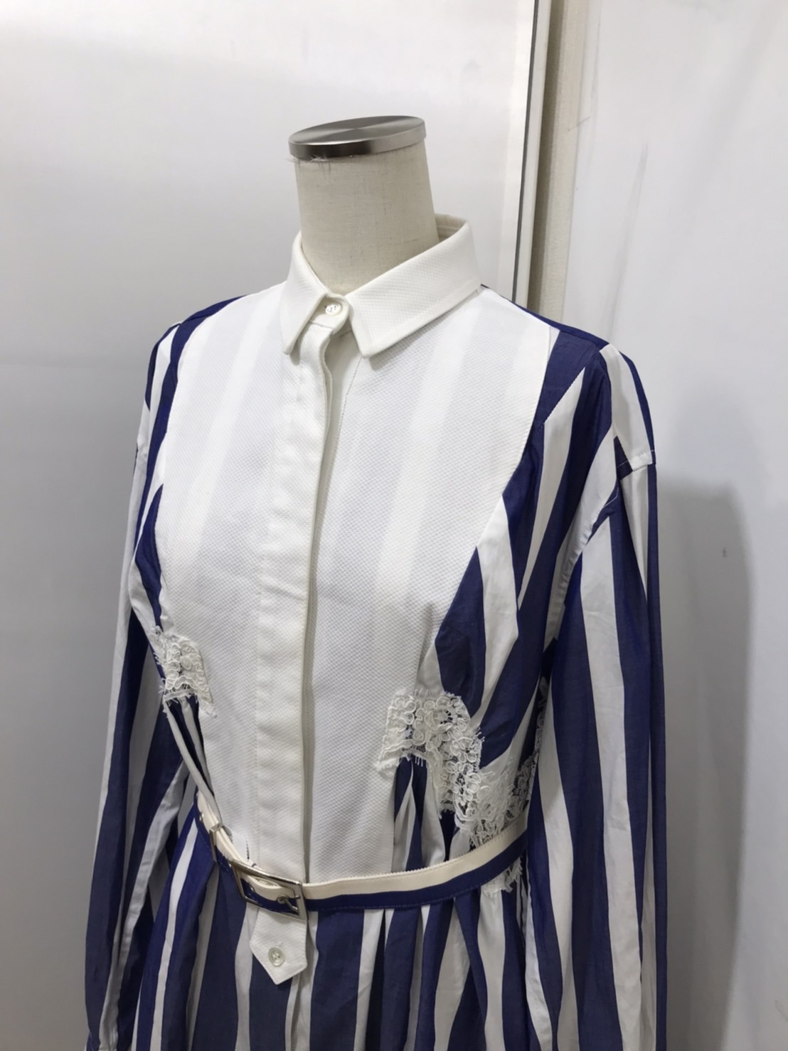 sacai/サカイ】レース切り替えベルト付きストライプワンピース【買取 