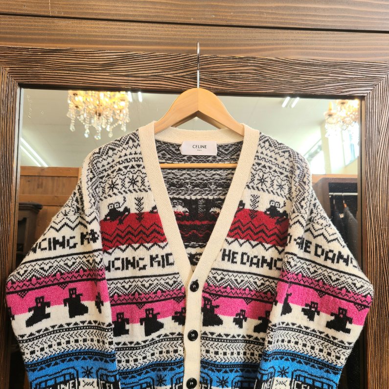 CELINE セリーヌ 21SS THE DANCING KID WOOL JACQUARD DOLLS KNIT CARDIGAN ウールジャカードドールズカーディガン マルチ 2A08L715M