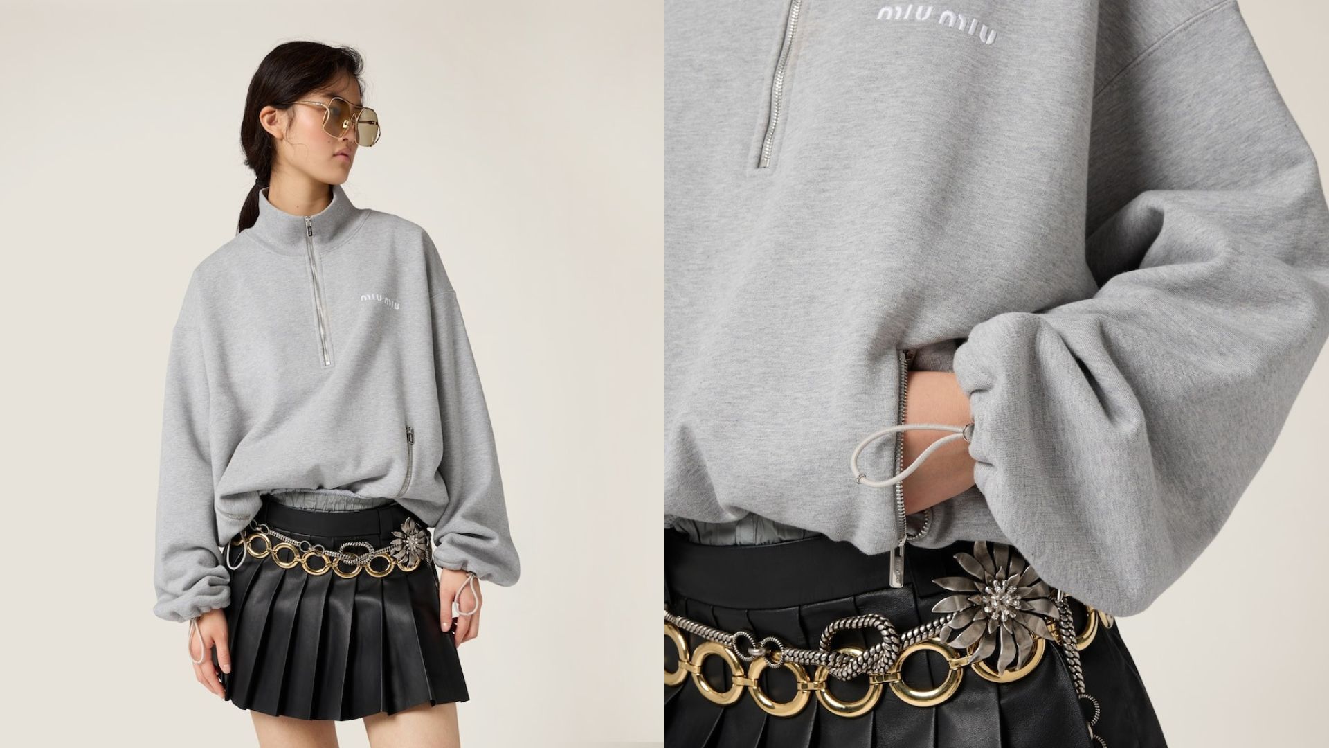 新入荷】miu miu コットンフリース ジップスウェットシャツ 