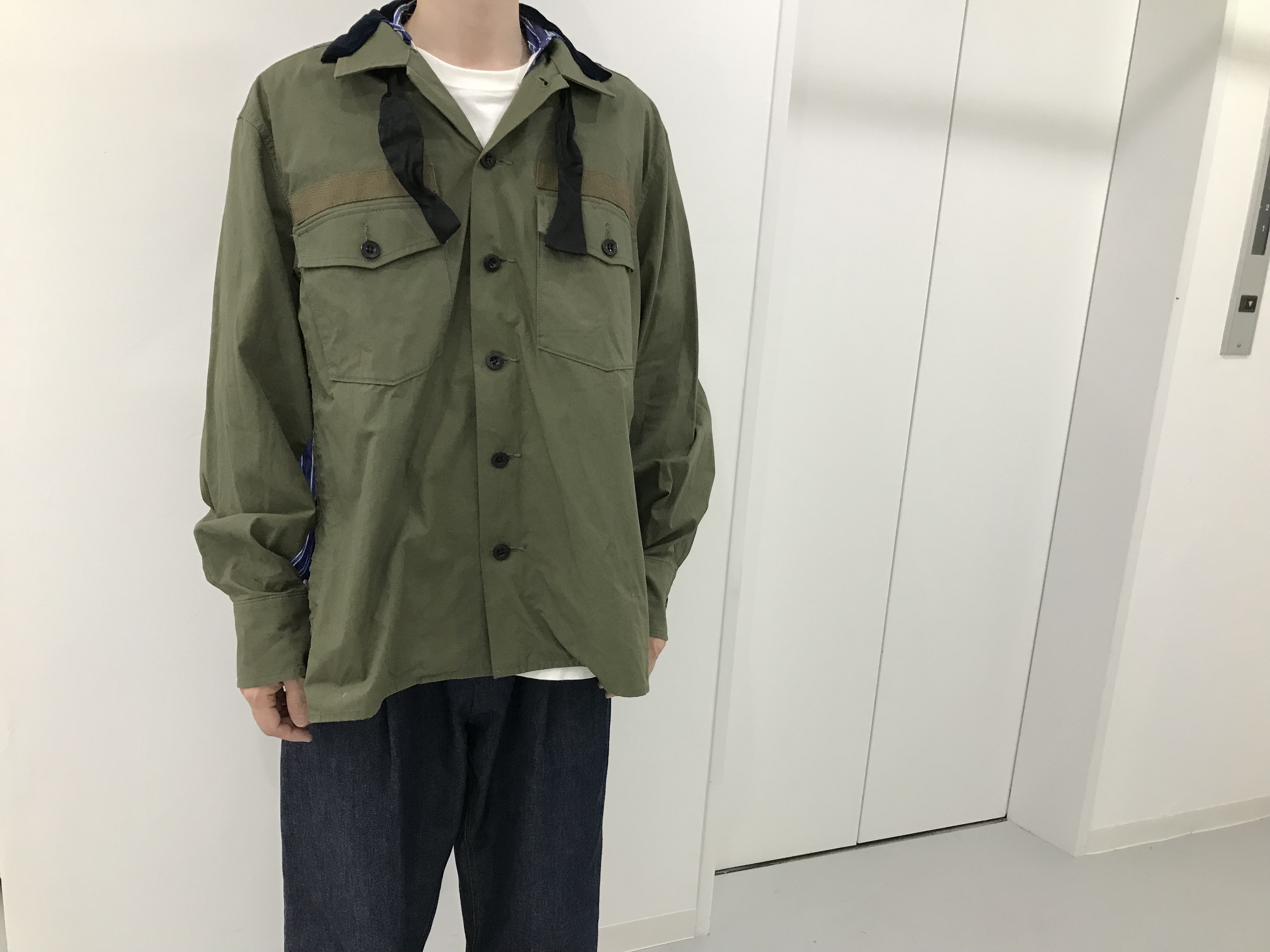 sacai/サカイ】｢FABRIC COMBO SHIRTS｣ストライプ切替ミリタリーシャツ 