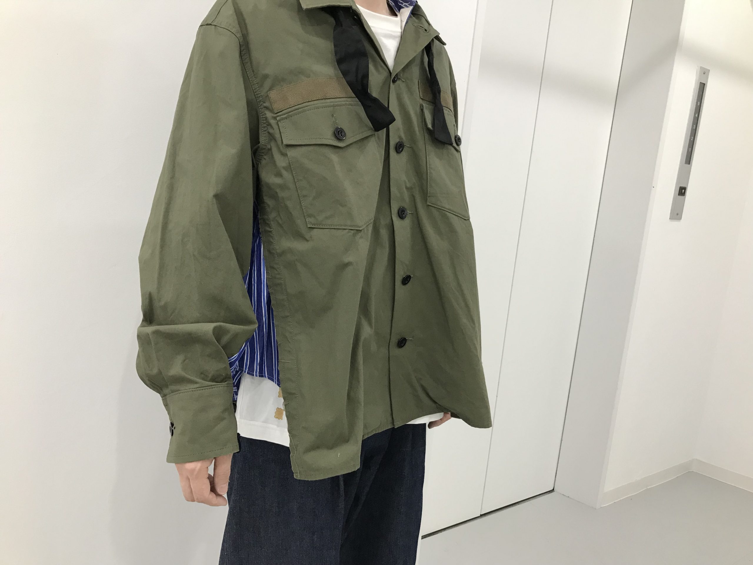 sacai/サカイ】｢FABRIC COMBO SHIRTS｣ストライプ切替ミリタリーシャツ 