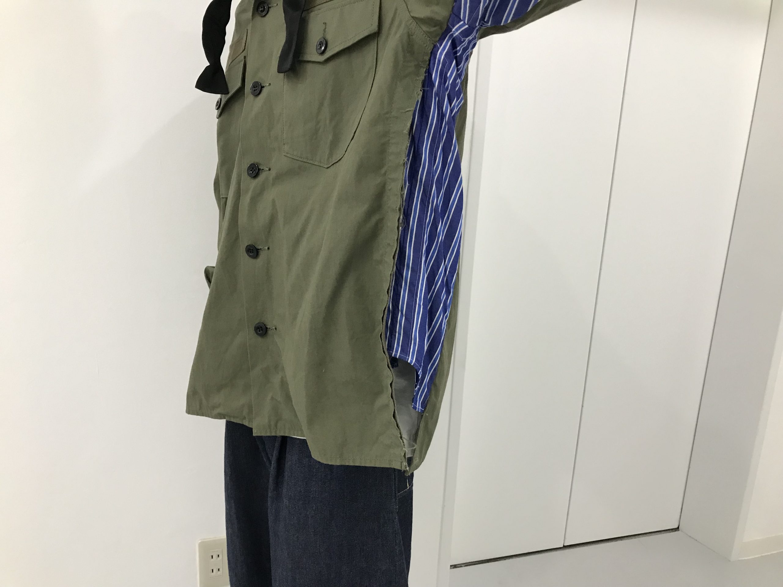 sacai/サカイ】｢FABRIC COMBO SHIRTS｣ストライプ切替ミリタリーシャツ 