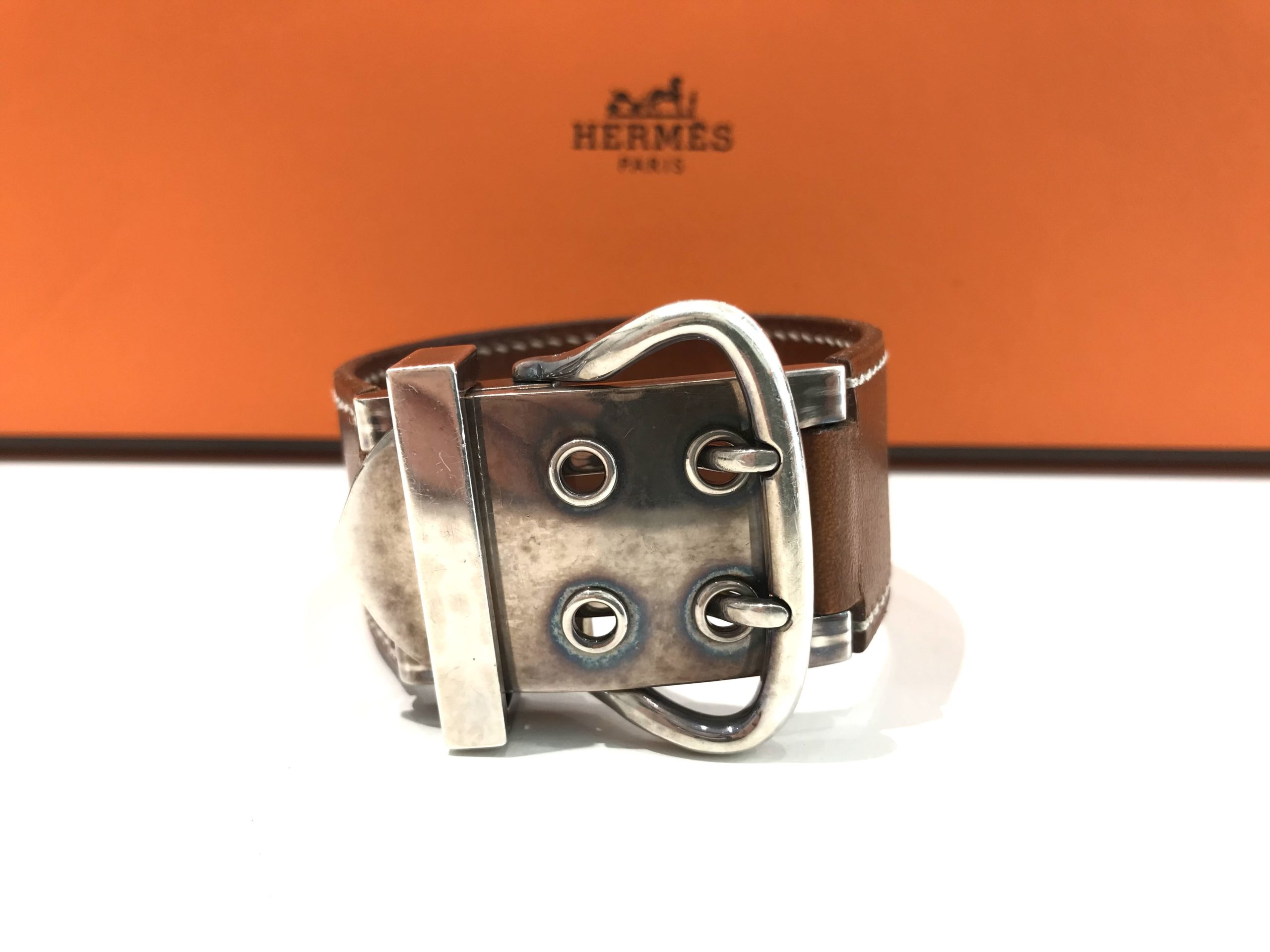 お値下げ！エルメス バングル ベルトモチーフ （HERMES】レザーコンビ  
