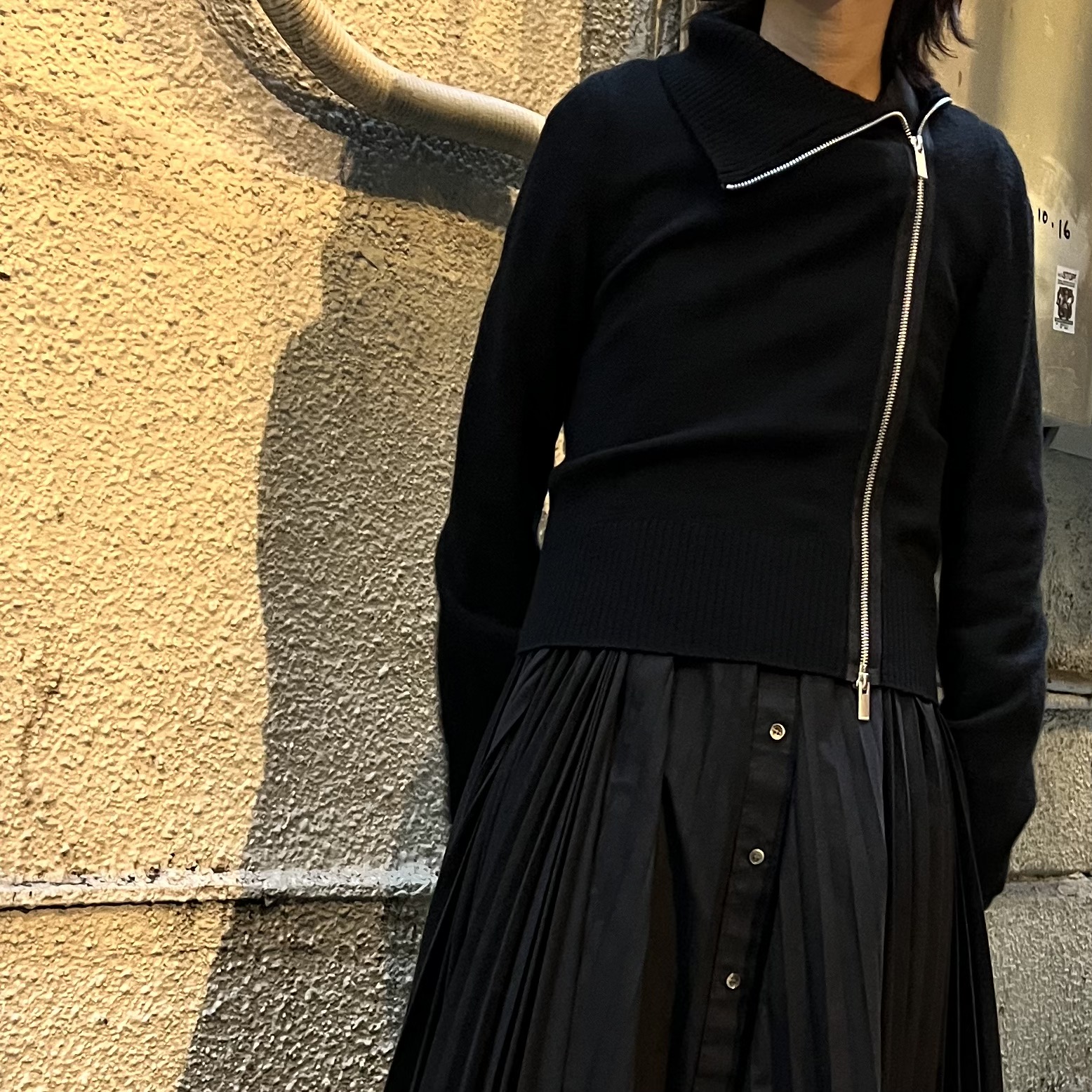 在庫sale 美品 Sacai サカイ ワンピース ノースリーブ ニットドッキング ひざ丈ワンピース