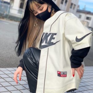 supreme×NIKE カウレザー　ベースボールシャツ